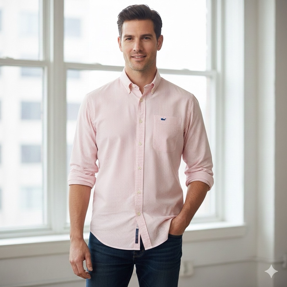 Vineyard Vines Men's Light Pink Striped Button Down Shirt